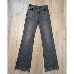 NWOT ZARA Size 2 Flare Jeans Faded Black Raw Hem Mid Rise Light Distress Edgy